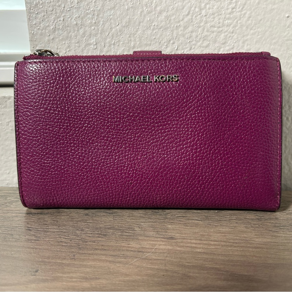 Michael kors Adele Plum Purple Garnet Double Zip Wallet